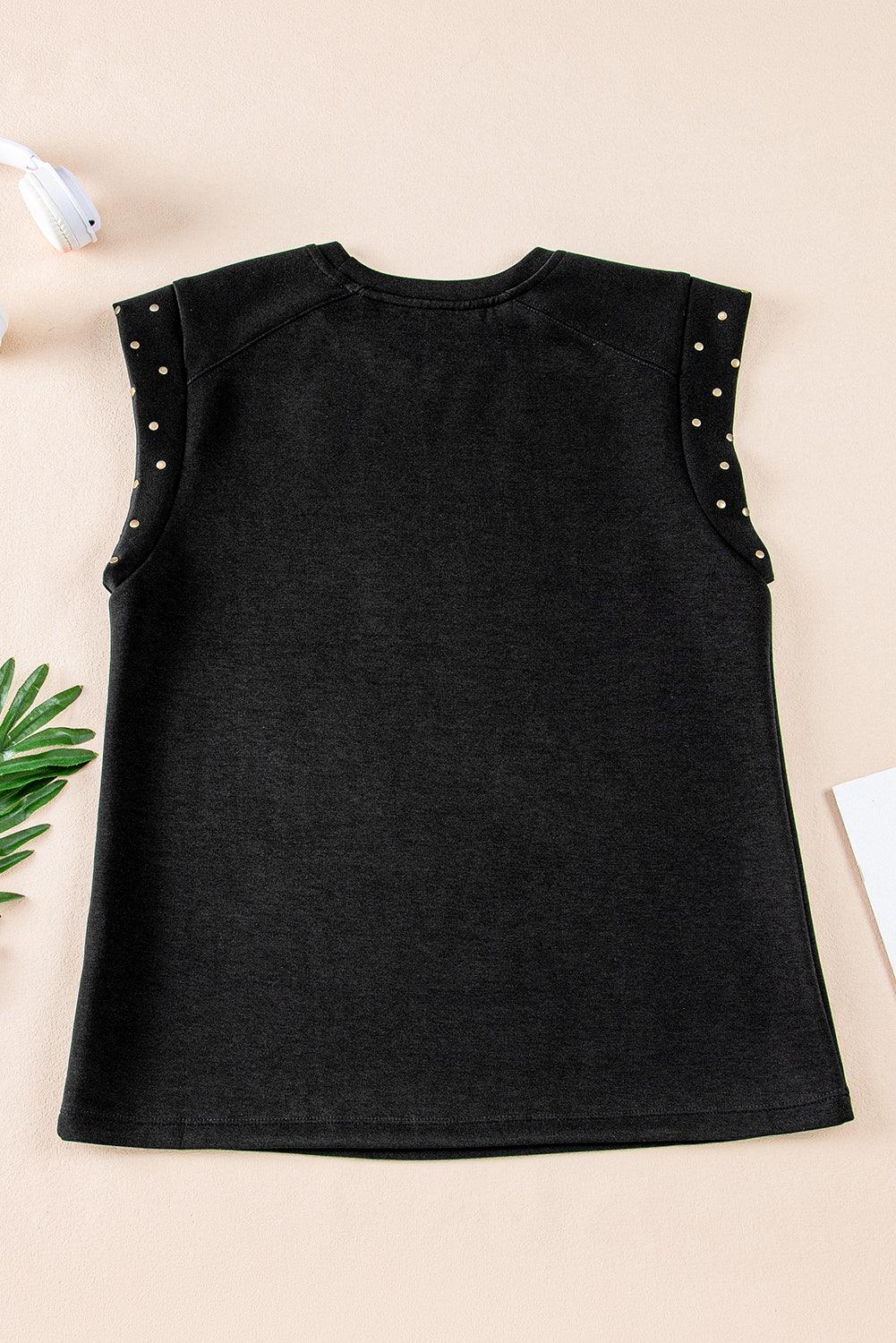 Dark Grey Studded Short Sleeve Top