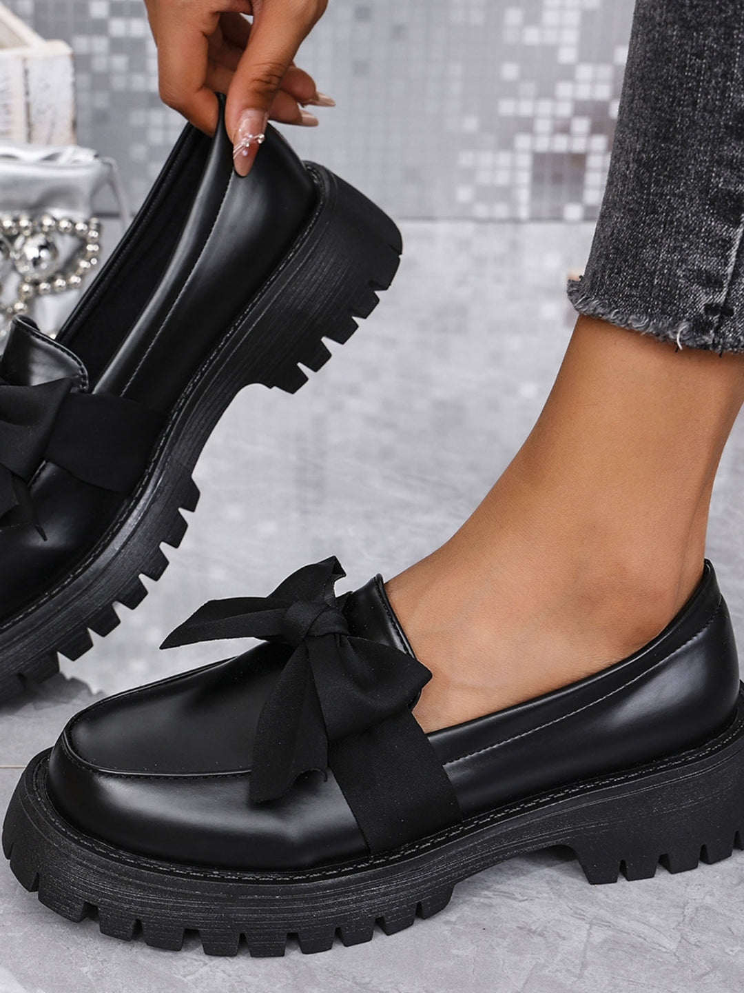 Daisy Leather Bow Loafers