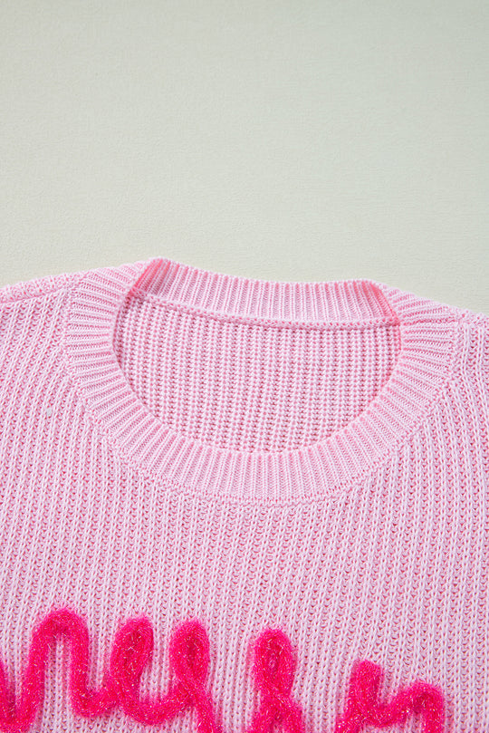 Pink Pop "Merry & Bright" Waffle Knit Sweater