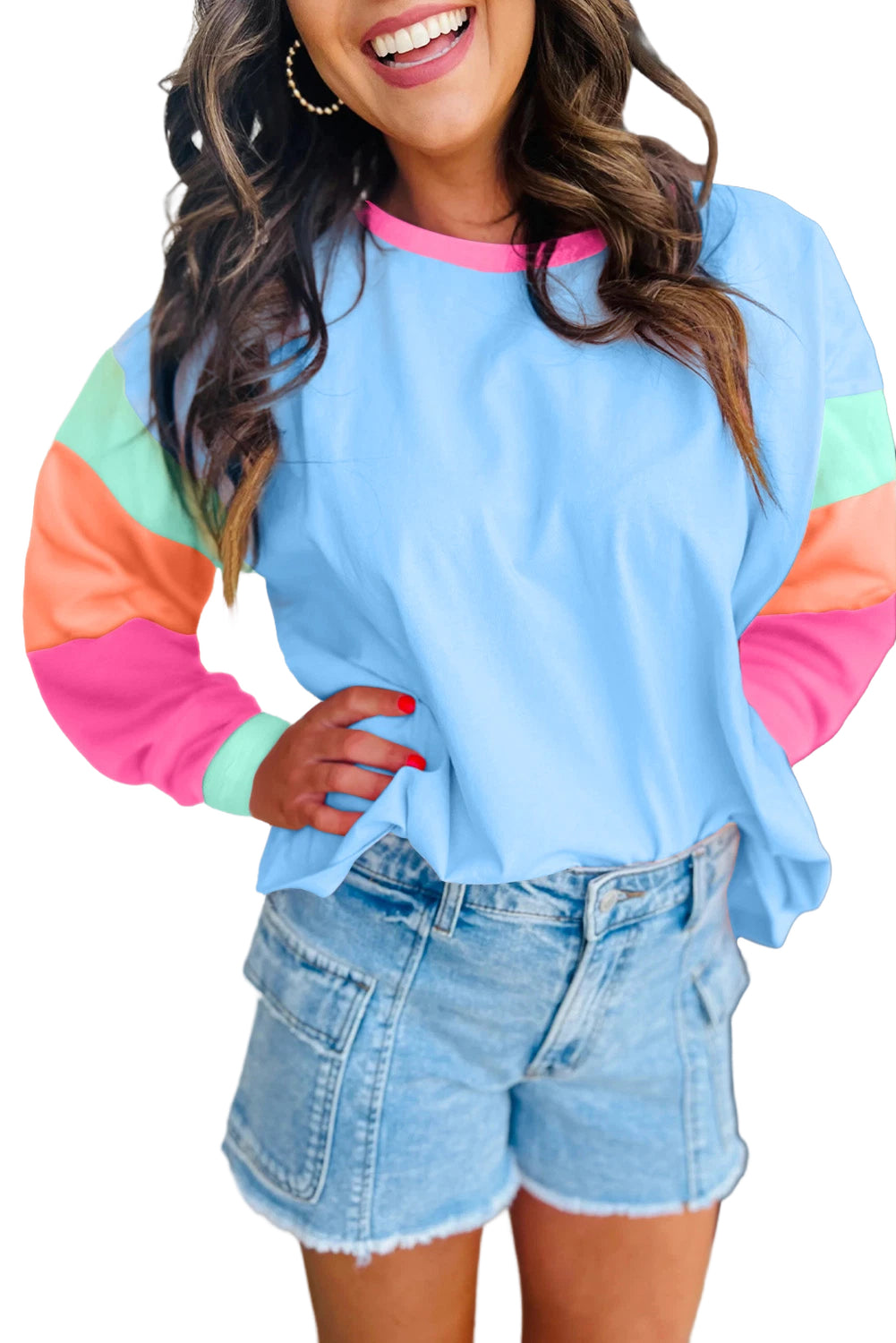 Sky Blue Multicolor Stitch Sweater