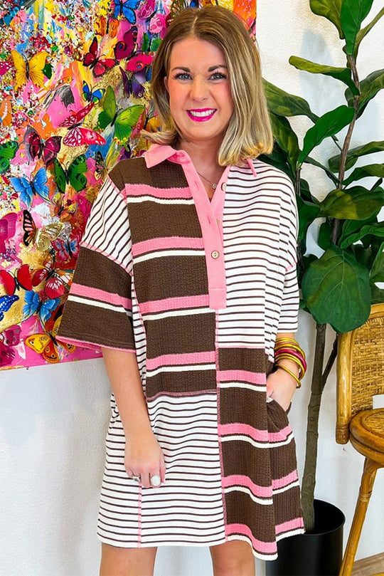 Chocolate and Pink Striped T Shirt Dress