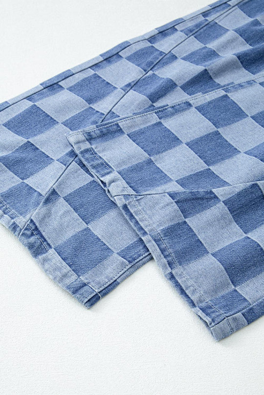  Checkered Denim Wide Leg Denim