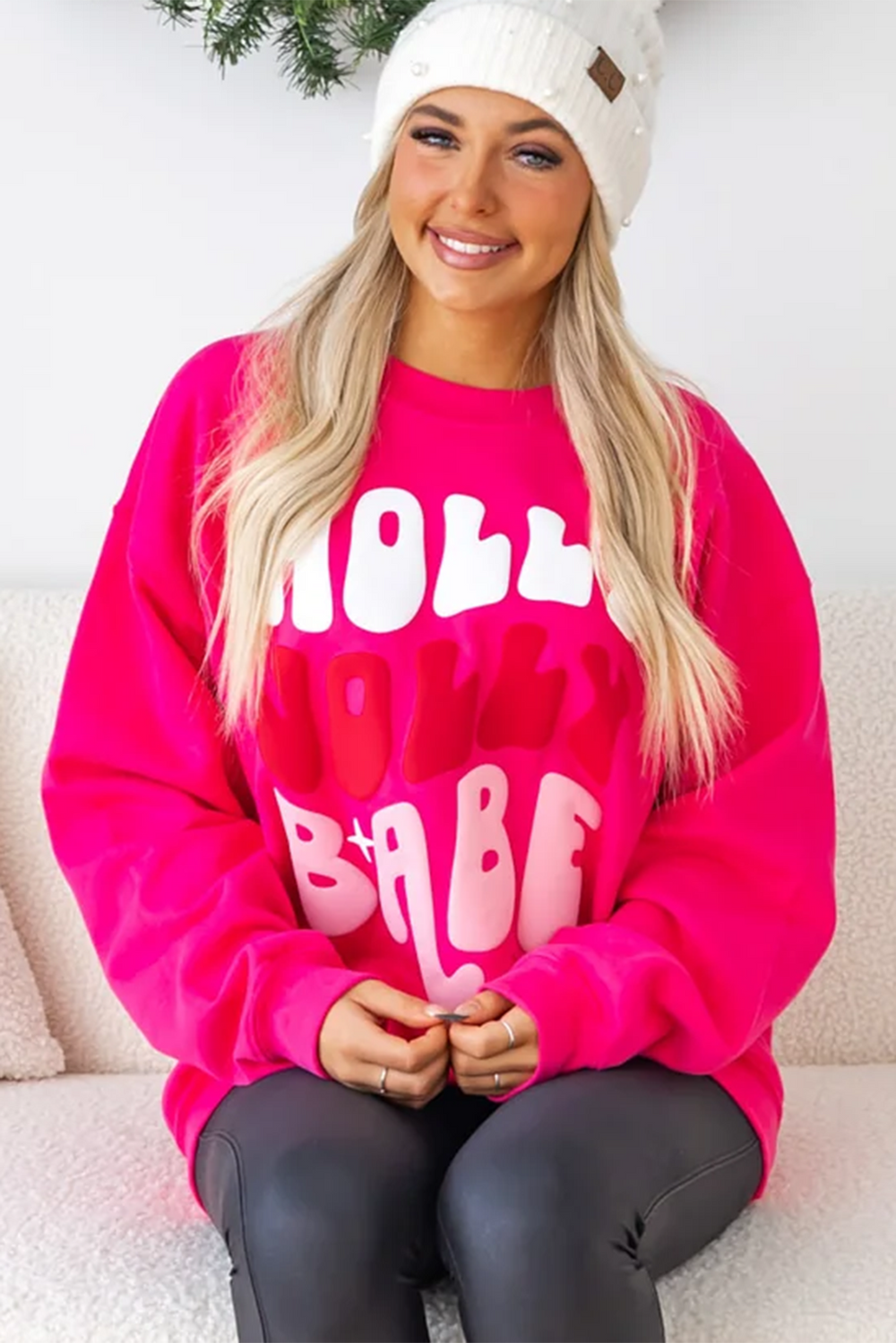 Oversized Christmas "Holly Jolly Babe" Graphic Sweatshirt