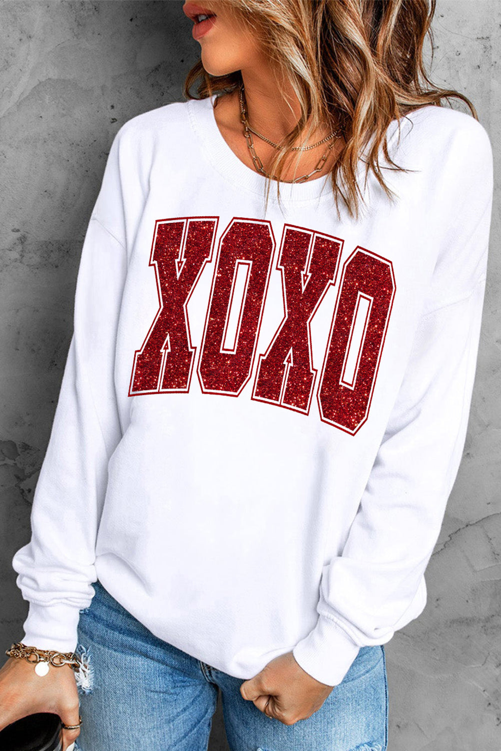 Glitter Red XOXO Graphic Valentines Sweatshirt