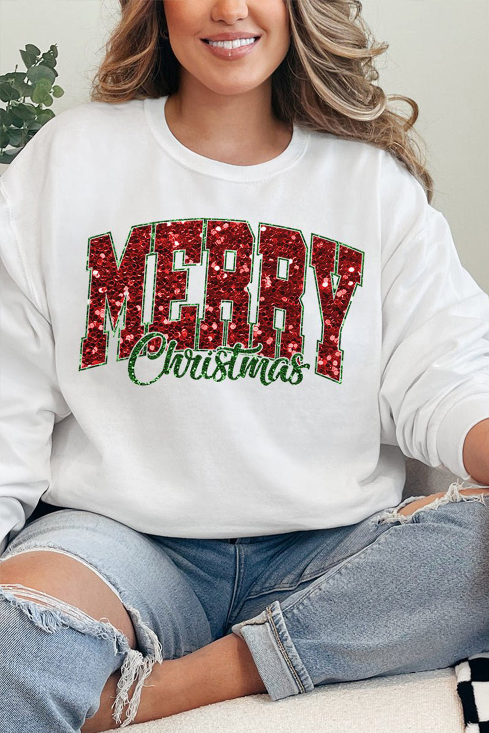 Christmas Sequins "Merry" Graphic Sweatshirt