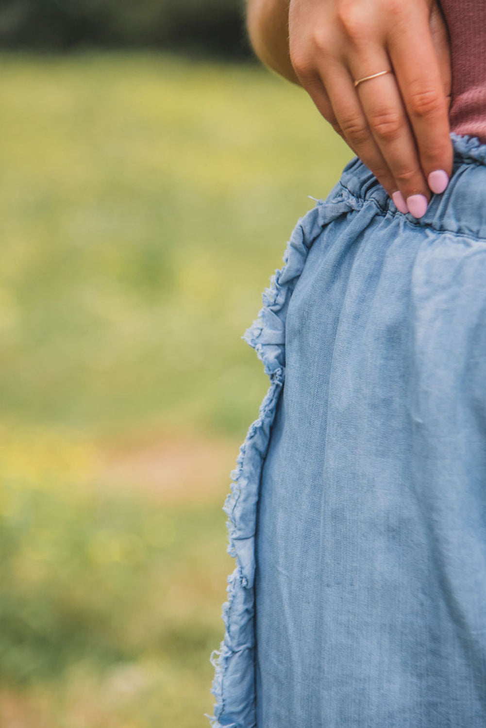  Ruffled Wide Leg Denim Jeans