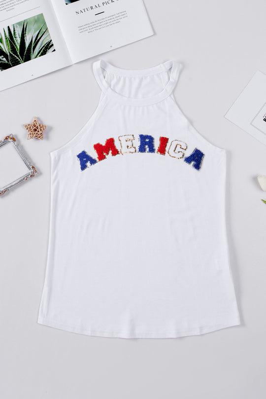 White "AMERICA" Chenille Graphic Tank Top