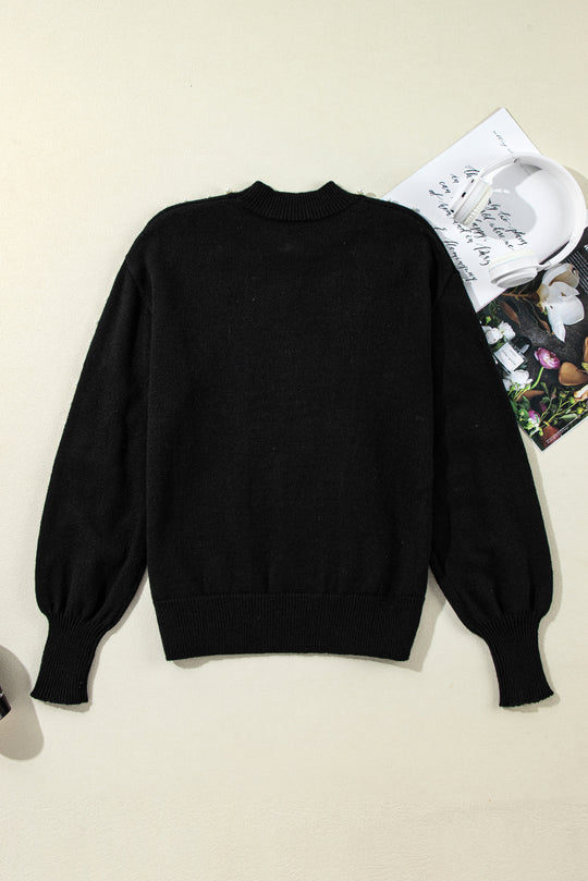 Dazzling Beaded Pearl Black Sweater