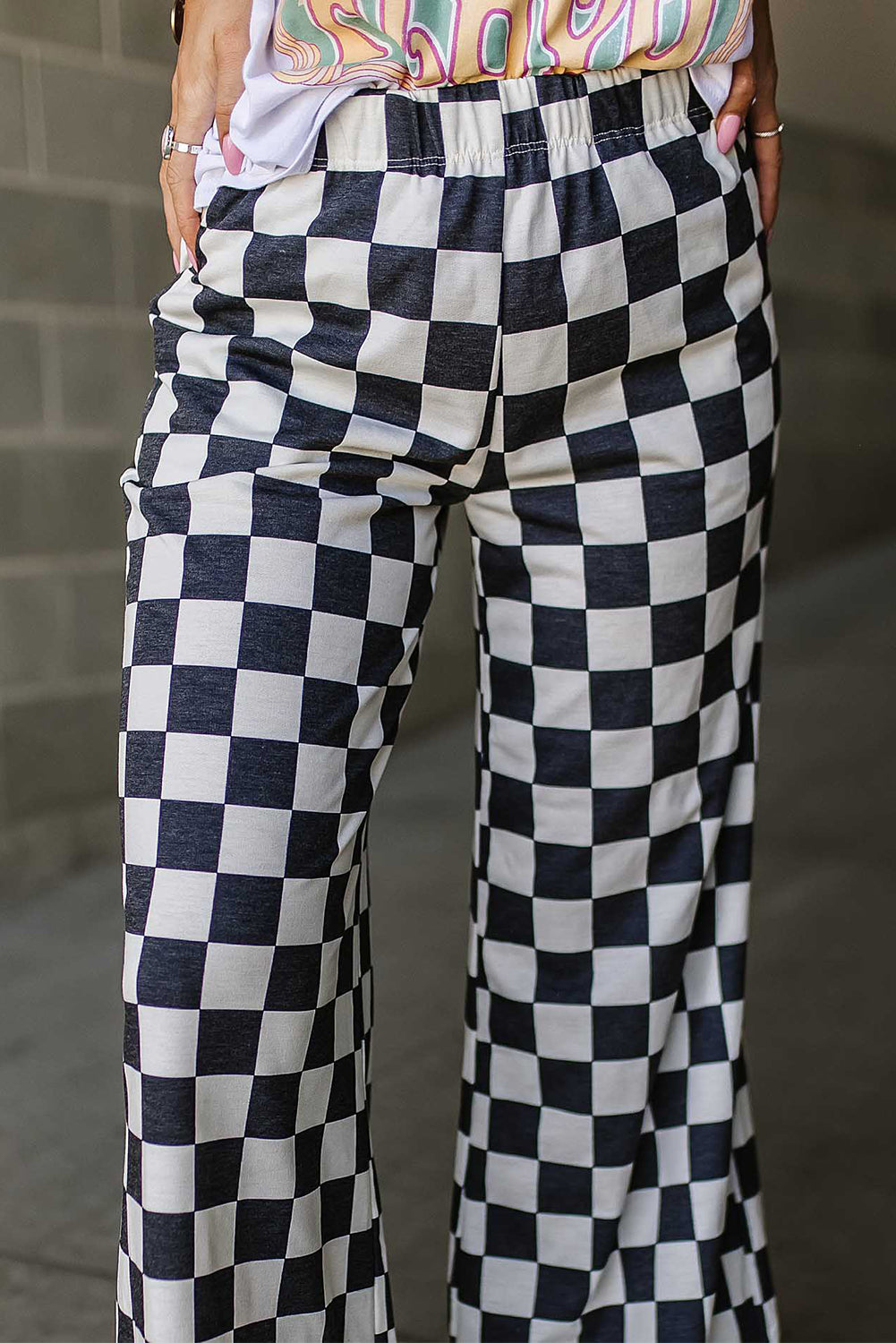 Checked Wide Leg High Waist Pants