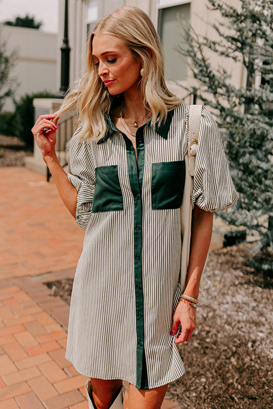 Striped Green Short Dress 