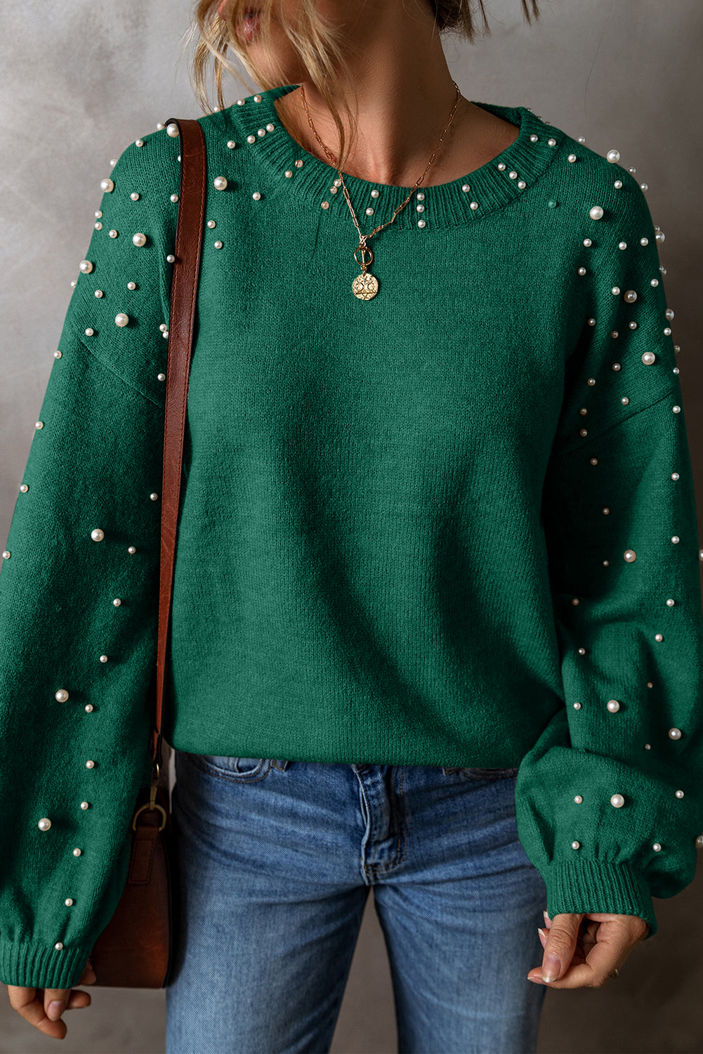 Pearled Holiday Evergreen Drop Sweater