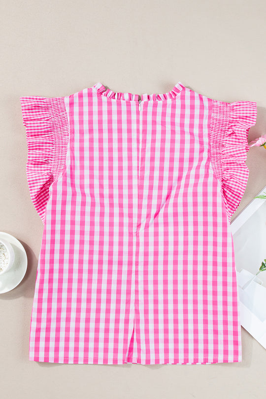 Pink Sassy Checkered Ruffled Blouse