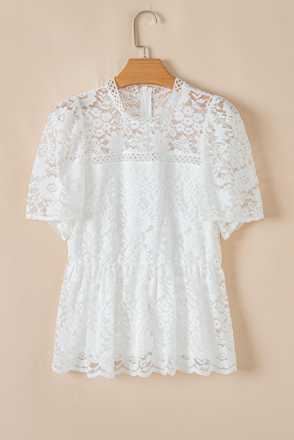 White Lace Peplum Floral Blouse