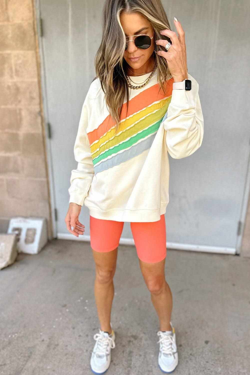 Rainbow Striped Pullover Sweatshirt