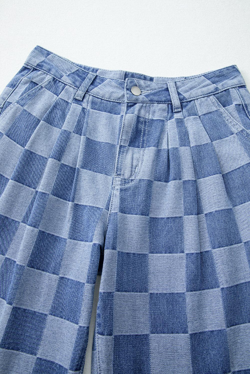  Checkered Denim Wide Leg Denim