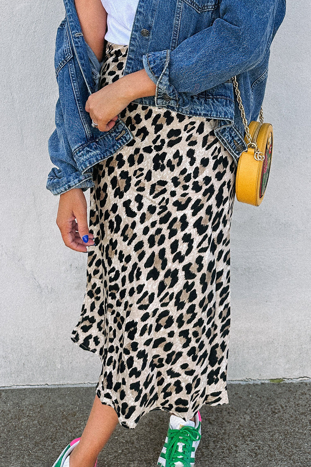  Leopard High Waist Midi Skirt