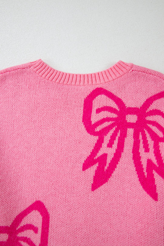 Pink Bow Pattern Loose Sweater