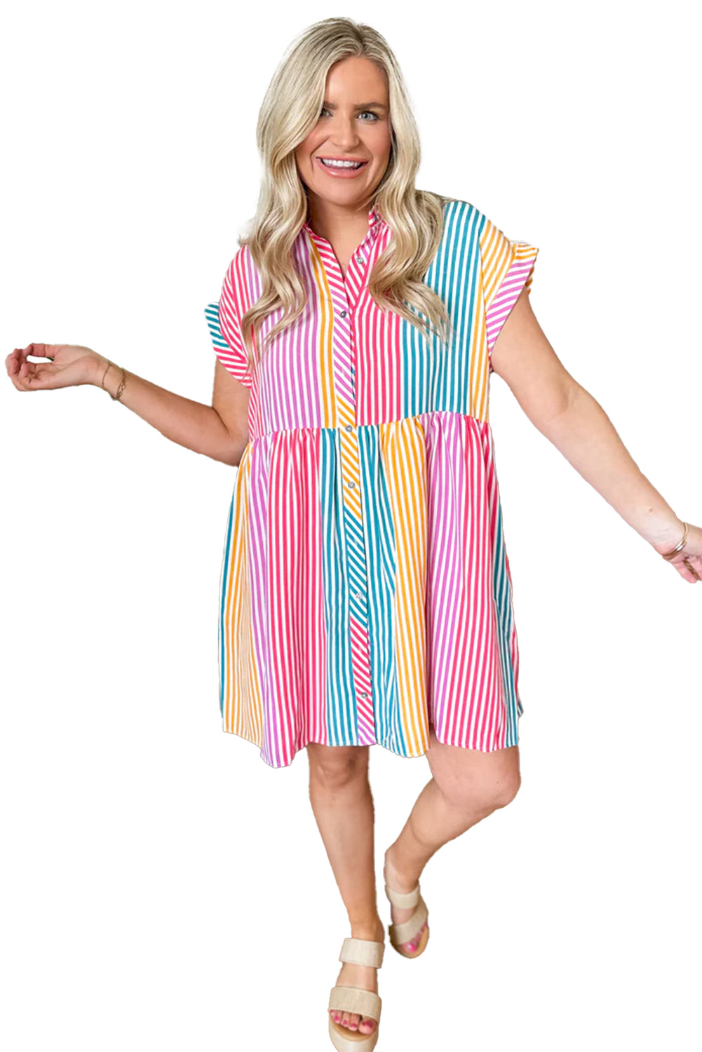 Stripes and Brights Multicolor Shirt Dress