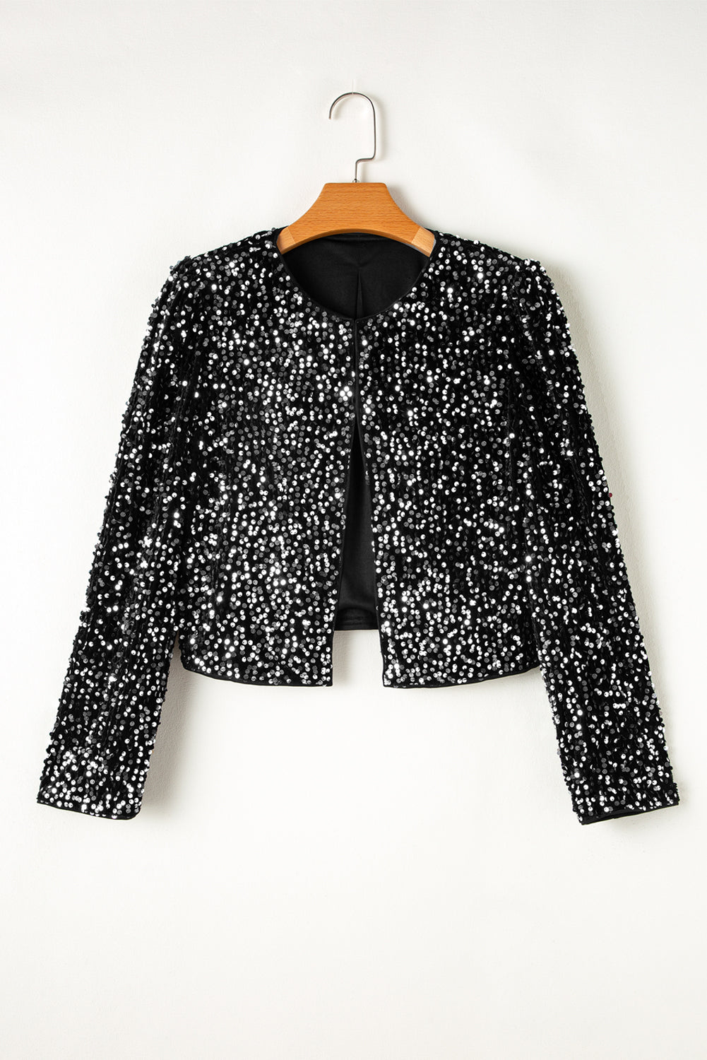 Black Elegant Sequins Cropped Jacket