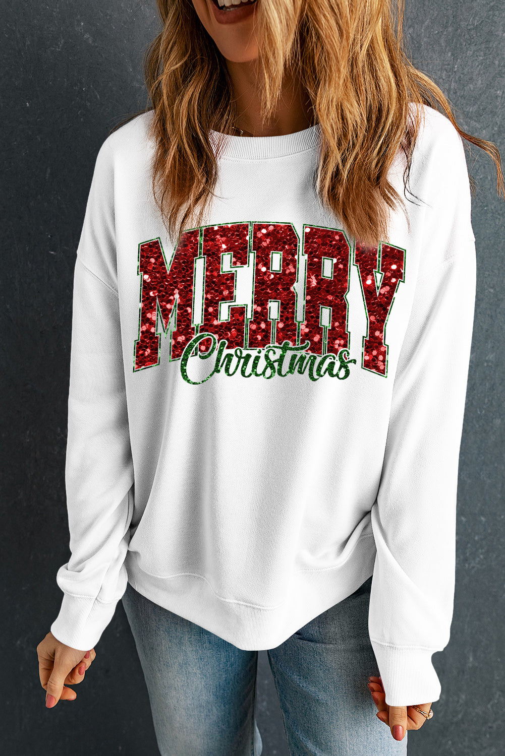 Christmas Sequins "Merry" Graphic Sweatshirt