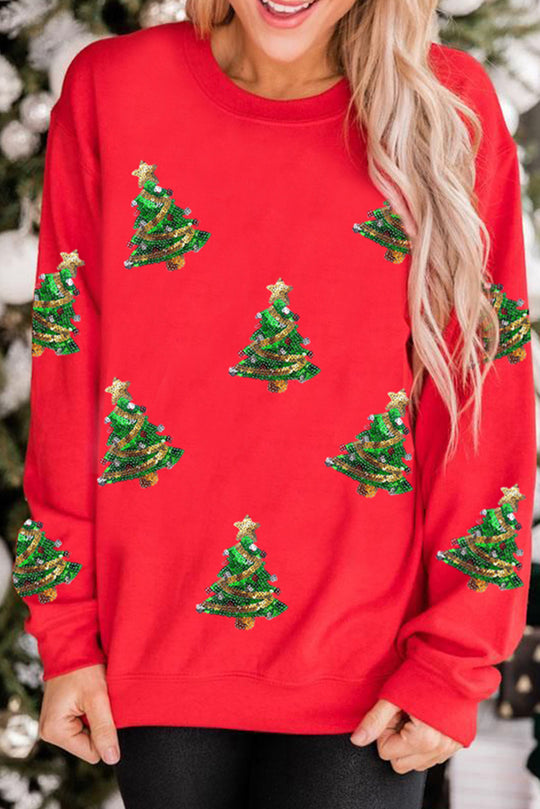 Sequins Christmas Trees Graphic Sweatshirt