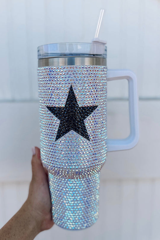 White Star Shape Full Rhinestone Stainless Portable Cup 40oz - Klazzi Fashion Boutique