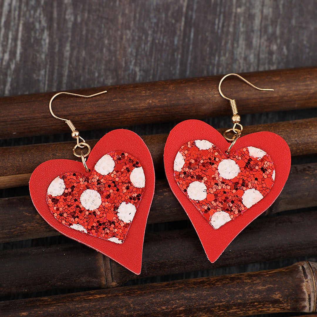 Valentine Sequin Heart Leather Earrings