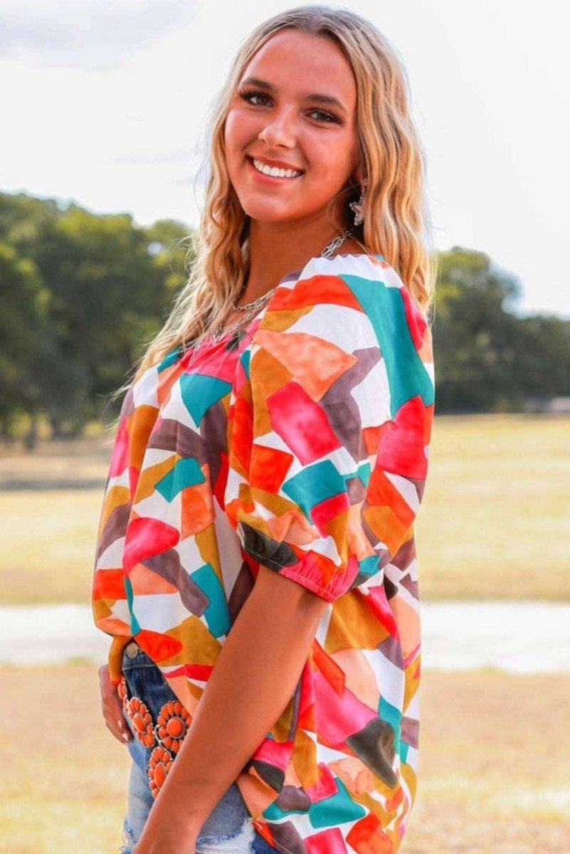 Abstract Multicolor Blouse - Klazzi Fashion Boutique