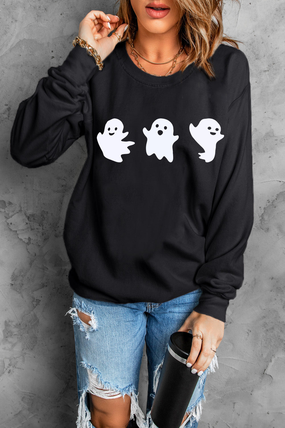 Black Halloween Spooky Ghosts Sweatshirt