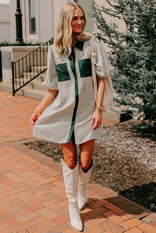 Striped Green Short Dress 