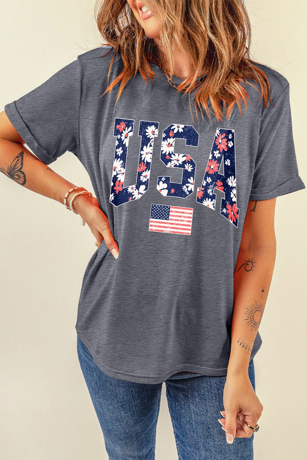 Blooming Gray "USA" Flag T Shirt - Klazzi Fashion Boutique