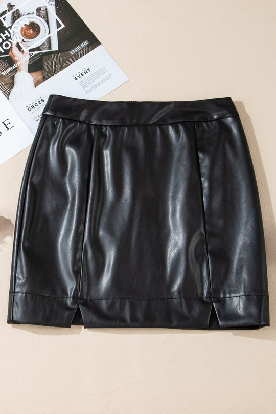 Slim Fit Black Leather High Waist Mini Skirt