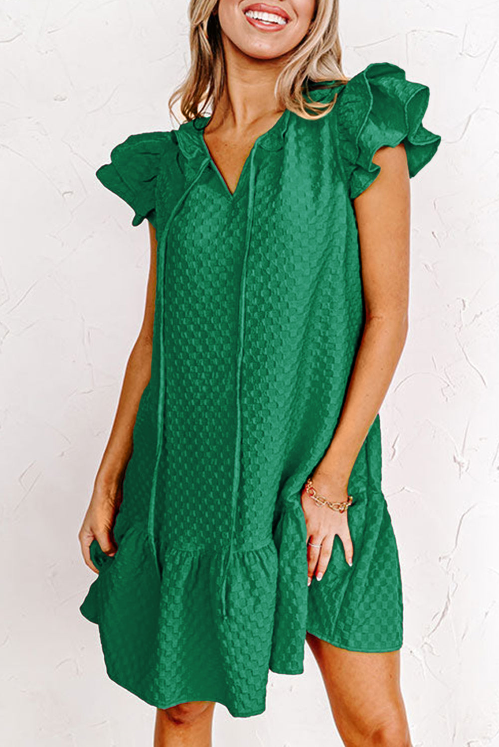 Ruffled Green Shift Dress