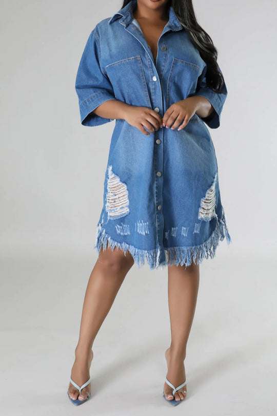 Raw Distressed Denim Dress