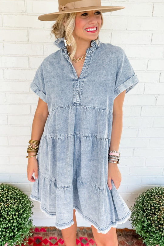 Tiered Denim Acid Wash Dress