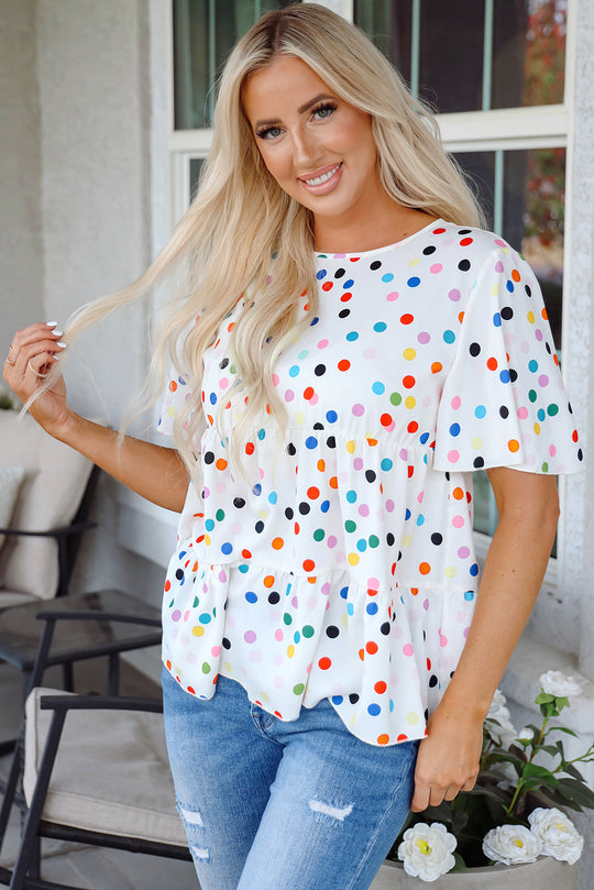 Multicolor Party Pop Polka Dot Ruffled Blouse