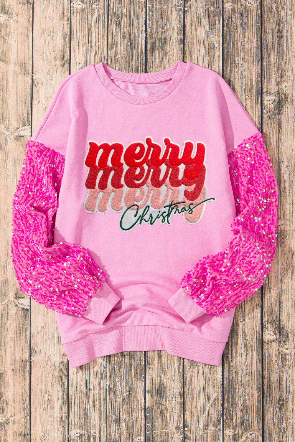 Merry, Merry, Merry Christmas Sequin Graphic Sweater