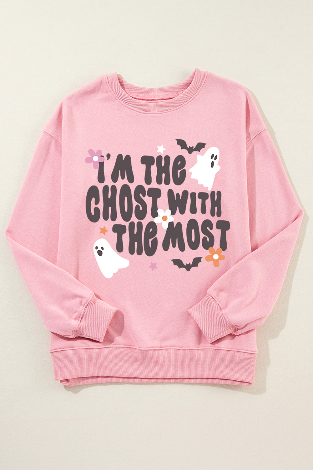 Halloween "Ghost With The Most" Pink Graphic Sweatshirt