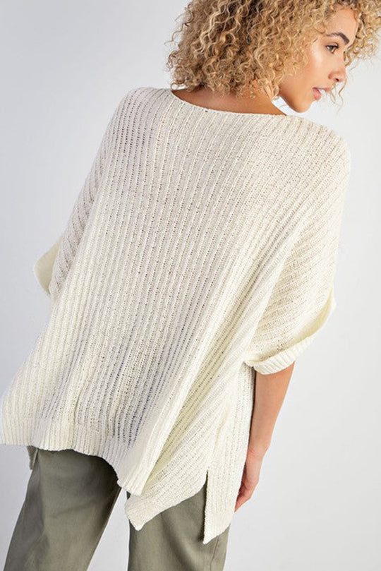  Rolled Cuffs Loose Knit Top 