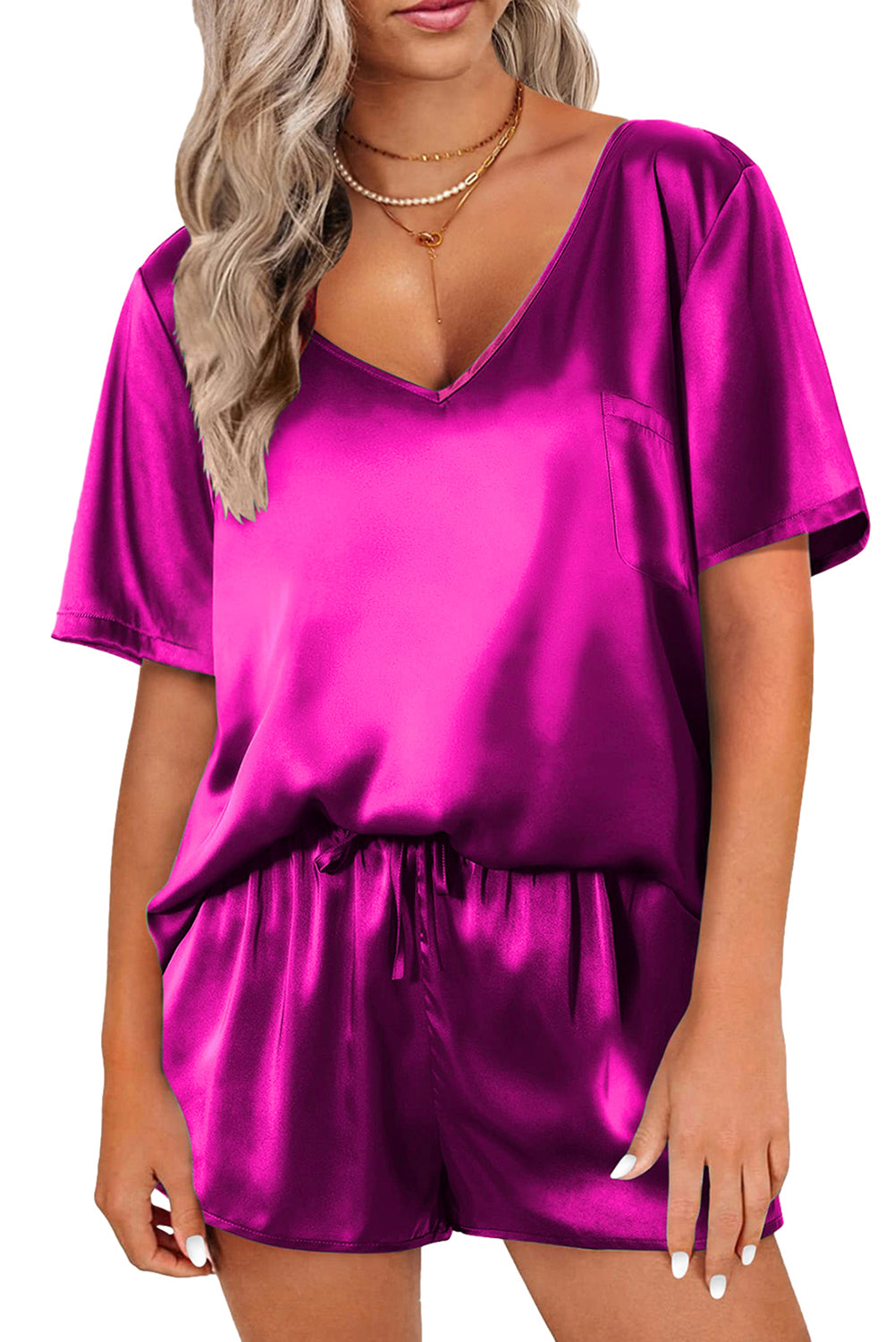 Sassy Satin Bright Pink Shorts Set - Klazzi Fashion Boutique