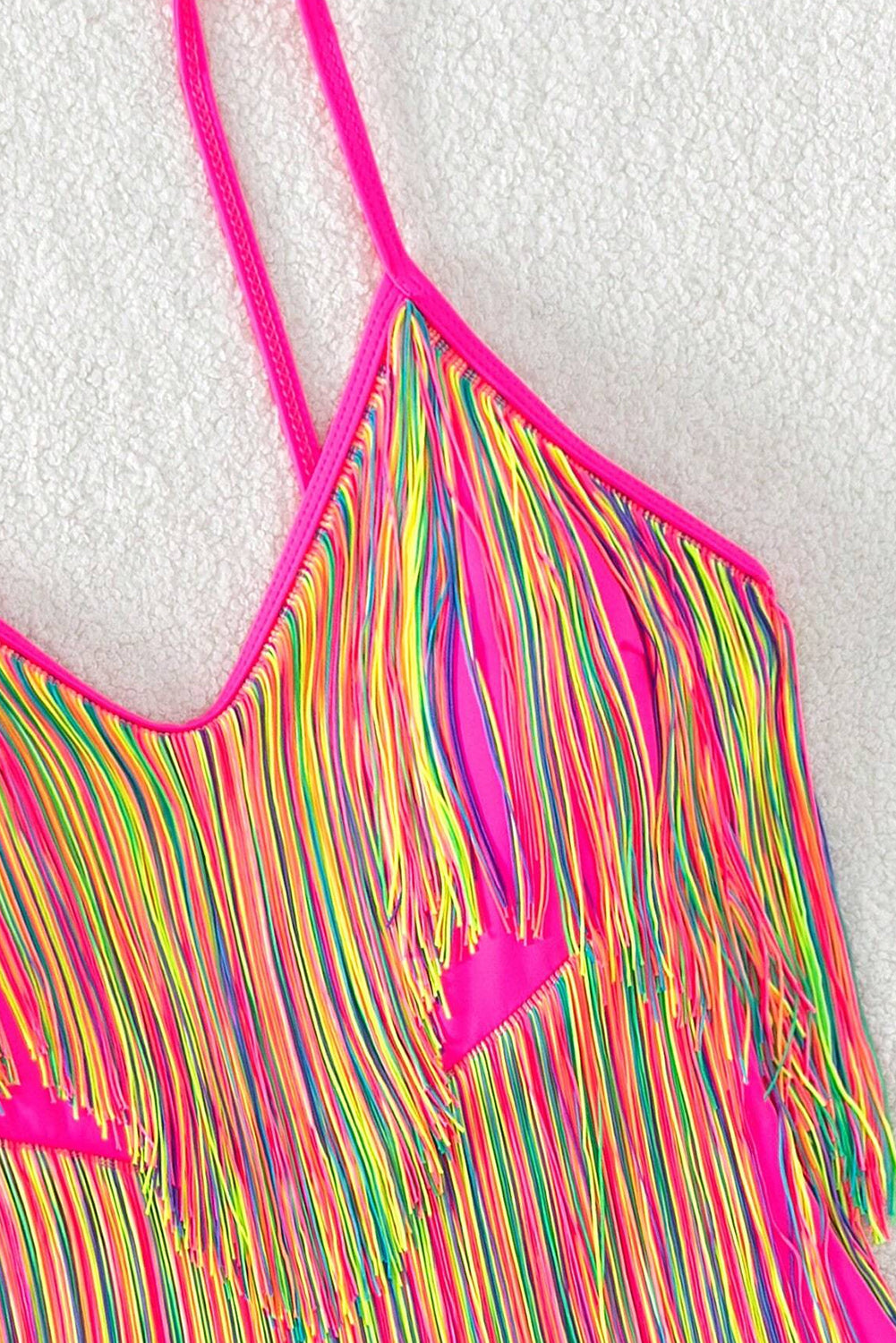 Confetti Multicolor Tassel Spaghetti Strap One Piece Swimsuit