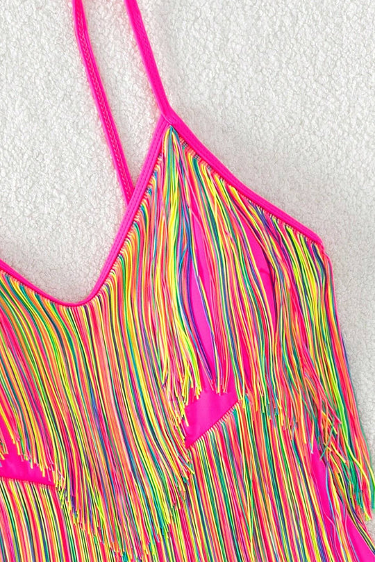 Confetti Multicolor Tassel Spaghetti Strap One Piece Swimsuit