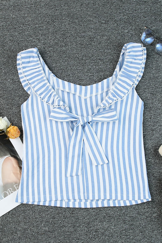 Ruffled Blue Striped Tie Back Tank Top