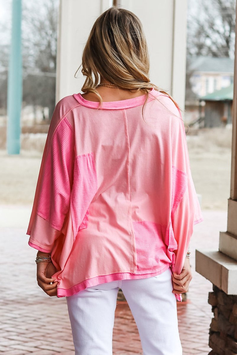 Alison Pink Patchwork Loose Top - Klazzi Fashion Boutique