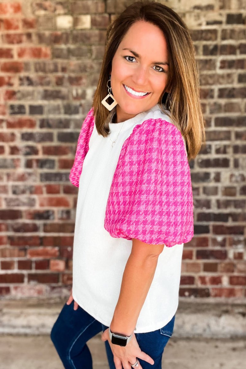 Amanda Hot Pink Zigzag Puff Sleeve Top - Klazzi Fashion Boutique