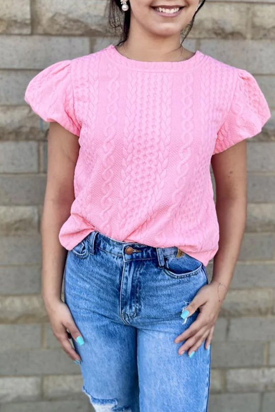 Amber Pink Puff Sleeve Blouse - Klazzi Fashion Boutique