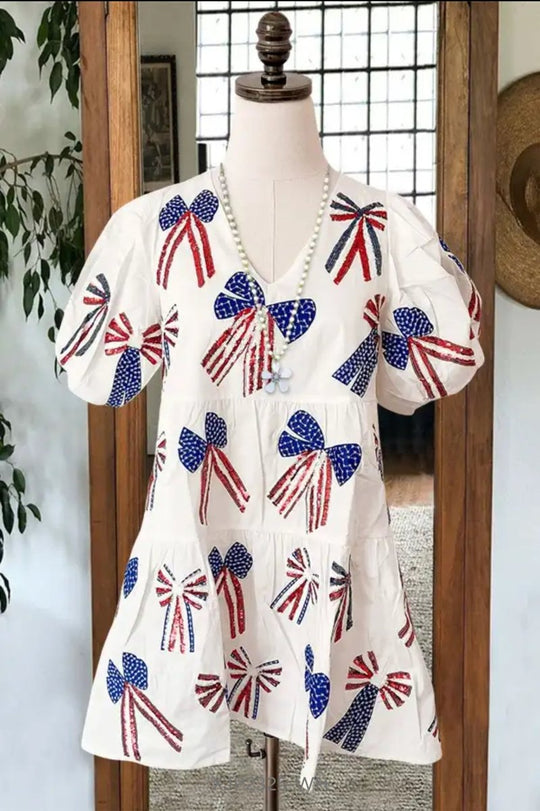 America Sparkle Independence Day Bows Dress - Klazzi Fashion Boutique