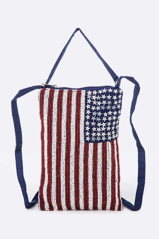 American Flag Beaded Crossbody Swing Bag - Klazzi Fashion Boutique