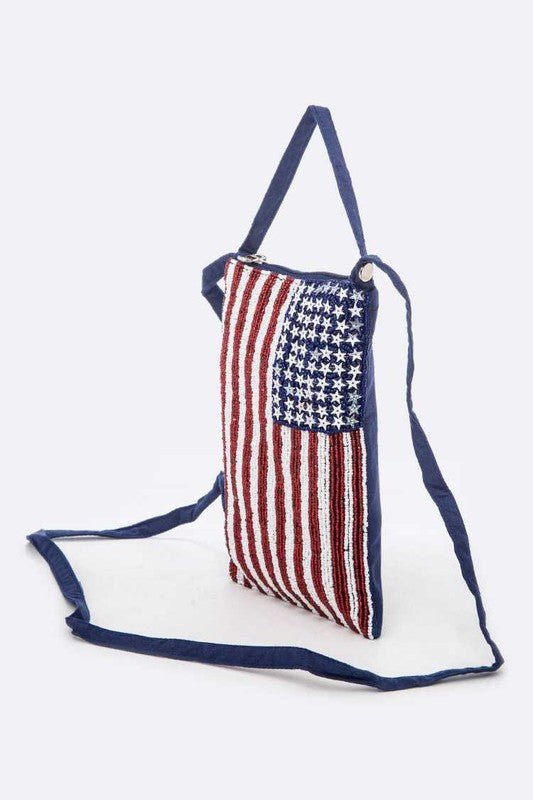 American Flag Beaded Crossbody Swing Bag - Klazzi Fashion Boutique