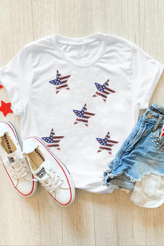 American Flag Sequin Stars Graphic T Shirt - Klazzi Fashion Boutique